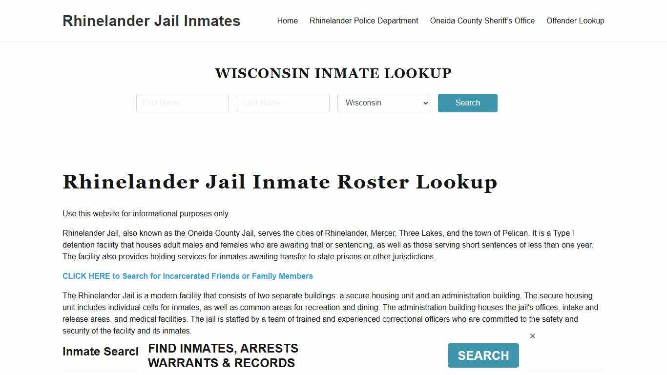 Rhinelander Jail Inmate Roster, Oneida County, WI, Offender Search